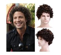High-Quality Men's Wig, Perruque Afro Bouclée Courte for Homme Guy Fluffy Black Mix Brown Perruques Bouclées Cosplay Costume Cheveux Quotidien Naturel Synthétique Résistant À La Chaleur Hommes Perruqu