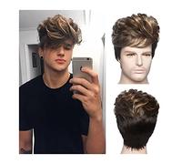 High-Quality Men's Wig, Perruque courte for hommes Perruques droites naturelles moelleuses Perruque synthétique en couches for homme Noir Mixte Blonde Fibre haute température Perruques complètes,Natu