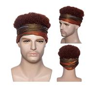 High-Quality Men's Wig, Perruque de bandeau afro bouclée courte for homme Perruques synthétiques marron naturel avec bandeau coloré, perruque en fibre douce à haute température for costume de cosplay