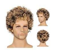 High-Quality Men's Wig, Perruque frisée courte for hommes Big Bouncy Fluffy Kinky Curly Wig Perruque synthétique douce à haute température Noir Mixte Brown Short Curly Afro Wig,Natural-Looking Wigs f