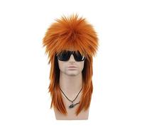 High-Quality Men's Wig, Perruque orange for hommes longue perruque de cheveux raides rétro des années 70 des années 80 perruque de déguisement d'halloween Cosplay Punk Rock Band perruque synthétique r