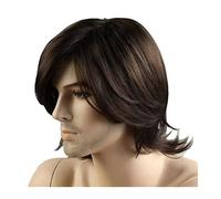 High-Quality Men's Wig, Perruques brunes for hommes avec frange, perruque courte bouclée for homme perruque de cheveux synthétiques en couches courtes douce naturelle perruque de costume de cosplay qu