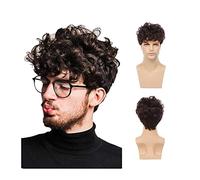 High-Quality Men's Wig, Perruques courtes for hommes perruques brunes naturelles bouclées for hommes perruque synthétique courte ondulée moelleuse perruque en fibre haute température for un usage quot