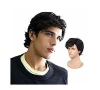 High-Quality Men's Wig, Perruques for hommes Perruque synthétique courte bouclée noire avec frange Perruque synthétique résistante à la chaleur for homme,Natural-Looking Wigs for Men