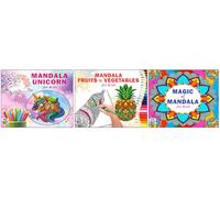 High Quality Premium Paper Mandala Cute Unicorn + Fruits & Vegetables + Amazing Magic Art Designs Pattern Colouring Books For Kids | Unicorn Art | Healthy Foods | Magical Designs | Mandala Creations |