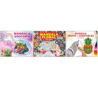 High Quality Premium Paper Mandala Cute Unicorn Horse + Unique Floral + Fruits And Vegetables Art Designs Pattern Colouring Books For Kids | Fun Floral Art | Art For Relaxation | Fruits and Vegetables