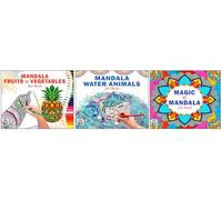 High Quality Premium Paper Mandala Fruits & Vegetables + Sea Animals + Magic Art Designs Pattern Colouring Books For Kids | Healthy Foods | Ocean Creatures | Magical Patterns | Mandala Art | Coloring