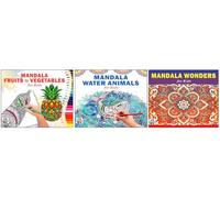 High Quality Premium Paper Mandala Fruits & Vegetables + Sea Animals + Wonders Art Designs Pattern Colouring Books For Kids | Nutritious Foods | Marine Life | Mandala Wonders | Creative Art | Coloring
