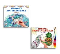 High Quality Premium Paper Mandala Unique Water Animals + Fruits and Vegetables Art Designs Pattern Colouring Books For Kids | Premium Art Paper | Water Animal Art | Mandala Fruit Coloring | Kids Crea