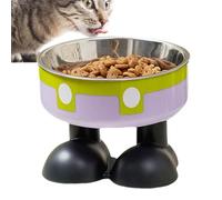 High Rise Cat Bowl, Tilted Raised Feeding Station, Large Foot Anti-Slip Cat Food & Water Bowls, Cute Design, PP & Stainless Steel, Indoor Cats, 14x10.5cm 4.13 inches
