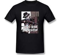 High-Rise Invasion Men's Cotton Fashion Performance Basic Short Sleeve T-Shirt Black Manches Courtes(3X-Large)