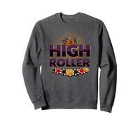 High Roller Gambling Casino Dés & Chips Graphiques Sweatshirt, Unisexe pour Adultes, Chiné Foncé, XL