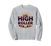 High Roller Gambling Casino Dés & Chips Graphiques Sweatshirt, Unisexe pour Adultes, Gris Chiné, S