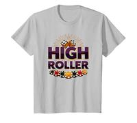 High Roller Gambling Casino Dés & Chips Graphiques T-Shirt, Enfant, Argent, 10 Ans