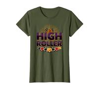 High Roller Gambling Casino Dés & Chips Graphiques T-Shirt, Femme, Olive, M