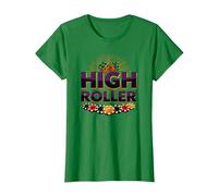 High Roller Gambling Casino Dés & Chips Graphiques T-Shirt, Femme, Vert Kelly, XL