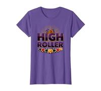 High Roller Gambling Casino Dés & Chips Graphiques T-Shirt, Femme, Violet Chiné, S