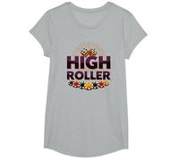 High Roller Gambling Casino Dés & Chips Graphiques T-Shirt, Fille, Gris Chiné, XS