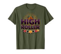 High Roller Gambling Casino Dés & Chips Graphiques T-Shirt, Homme, Olive, S
