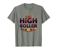 High Roller Gambling Casino Dés & Chips Graphiques T-Shirt, Homme, Vert Kaki chiné, S