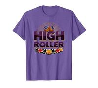 High Roller Gambling Casino Dés & Chips Graphiques T-Shirt, Homme, Violet Chiné, S