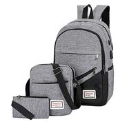 High School Sac à dos pour étudiant et fille Sac à dos trois pièces pour ordinateur business - Épaule décontractée compatible avec les sacs à dos de moto pour hommes, gris, Taille unique pour tous