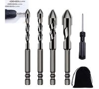 High-Strength Eccentric Twist Drill Bit, Twist Drill Bit Set, for Glass/Brick/Plastic/Cement/Wood/Tile/Etc of 6mm/8mm/10mm/12mm, Industrial Strength Carbide Drill Bit Tip (6+8+10+12)