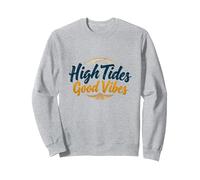 High Tides Good Vibes Beach Surf Summer Sweatshirt, Unisexe pour Adultes, Gris Chiné, XL