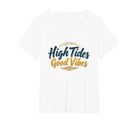 High Tides Good Vibes Beach Surf Summer T-Shirt, Femme Grandes Tailles, Blanc, 6X