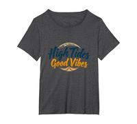 High Tides Good Vibes Beach Surf Summer T-Shirt, Femme Grandes Tailles, Chiné Foncé, 6X