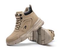 High-Top Safety Shoes, Smash and Puncture Resistant Labor Protection Shoes, Anti-Slip Wilderness Adventure Survival Sneakers, Light and Soft Winter Warm Industrial Work Shoes (Color : Khaki, Size :