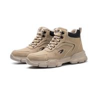High-Top Safety Shoes, Smash and Puncture Resistant Labor Protection Shoes, Anti-Slip Wilderness Adventure Survival Sneakers, Light and Soft Winter Warm Industrial Work Shoes (Color : Khaki, Size :