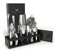Highball & Chaser Kit de barman Ensemble de shaker à cocktail avec support noir et kit de mélange de boissons Ensemble de bar à martini Meilleurs accessoires de bar et articles de bar (argent) 2 oz