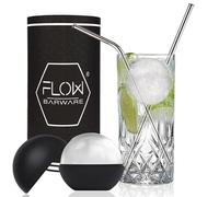 Highball Glass Mixer Set with Mega Ice Ball Mould & Metal Straws/Cocktail Stirrers. Perfect for Gin & Tonic, Vodka & Coke & Cocktails