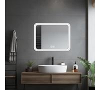 HIGHBATH Grand miroir de courtoisie lumineux avec 3 modes à intensité variable et tampon anti-buée, miroir de maquillage LED pour salle de bain et dressing, sur table ou mural, horizontal/vertical
