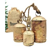 HIGHBIX Lot de 3 Cloches géantes de Vache - Style Vintage - Fait à la Main - Rustique - pour Noël - XL - À Suspendre sur Une Corde (Rustique, Taille L)