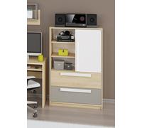 Highboard Drop Commode 92cm Fjord Hêtre Buche Gris Blanc