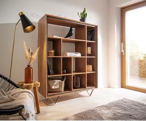 Highboard Stonegrace 120x150 acacia nature 12 compartiments placage en pierre pieds en V