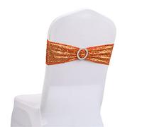 Highdi 10/20/30/50 PCS Paillettes Noeuds de Chaise Mariage Elastique Pas Besoin d'être Lié Décoration de Ceremonie Fête pour Noeud de Chaise en Lycra 15x35CM (Orange,10PCS)
