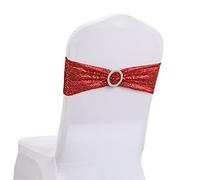 Highdi 10/20/30/50 PCS Paillettes Noeuds de Chaise Mariage Elastique Pas Besoin d'être Lié Décoration de Ceremonie Fête pour Noeud de Chaise en Lycra 15x35CM (Rouge,50PCS)