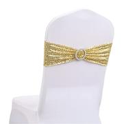 Highdi 10/20/30/50 PCS Paillettes Noeuds de Chaise Mariage Elastique Pas Besoin d'être Lié Décoration de Ceremonie Fête pour Noeud de Chaise en Lycra 15x35CM (Or,10PCS)