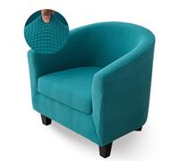 Highdi 2 Pieces Housse de Fauteuil Cabriolet Chesterfield Extensible en Jacquard de Couleur Unie Couverture de Fauteuil 1 Place Doux Antidérapant avec Housse de Coussin de Siège (Turquoise)