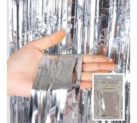 Highdi 2 Pièces Rideaux Metallique Decoratif, Rideaux Franges Metallique, Décoration en Feuille de Paillettes pour Toile de Fond Anniversaire, Porte, Fenêtre, Fête, Mariage (LM Argent,1 * 2M)