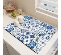 Highdi 2 pièces Tapis Égouttoir Vaisselle Absorbant, Maroc Vintage Tapis de Machine à Café Séchage Rapide Tapis de Séchage Vaisselle Antidérapant pour Bar à Café Tapis Évier (Maroc 1,30x40cm)