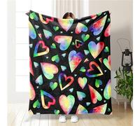 Highdi 3D Couverture Polaire Plaid, Jeté de Canapé Douillette Confortable Couverture de Lit 2 Personnes Couverture d'hiver Chaude et Douce (150X200cm,Coeurs colorés)