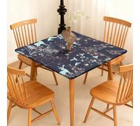 Highdi 3D Nappe de Table Lavable, Carrée, avec Bord Élastique, Impression de Noël, pour Jardin, Intérieure, Extérieure, Résistante Aux Intempéries, Anti Taches (Oiseau et Renne,170x170cm)