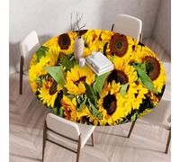 Highdi 3D Nappe Ronde avec Bord Élastique, Nappe de Table Anti-Tache Antidérapante Nappe Jardin Exterieur Protection Table Ronde Extensible pour Cafe Cuisine Fête Table (60cm,Tournesol 4)