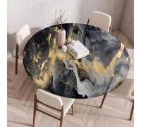 Highdi 3D Nappe Ronde avec Bord Élastique, Nappe de Table Anti-Tache Antidérapante Nappe Jardin Exterieur Protection Table Ronde Extensible pour Cafe Cuisine Fête Table (Pierre E,130cm)