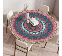 Highdi 3D Nappe Ronde avec Bord Élastique, Nappe de Table Anti-Tache Antidérapante Nappe Jardin Exterieur Protection Table Ronde Extensible pour Cafe Cuisine Fête Table (70cm,Mandala F)