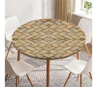 Highdi 3D Nappe Ronde avec Bord Élastique, Nappe de Table Anti-Tache Antidérapante Nappe Jardin Exterieur Protection Table Ronde Extensible pour Cafe Cuisine Fête Table (140cm,Paille 4)